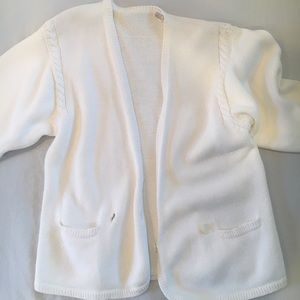 SOLD VTG80’s Oversized White Cotton Cardigan w/ Pockets, Buttons, + Cable Detail